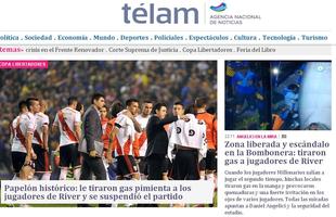 'Papelo histrico: atiraram gs de pimenta nos jogadores do River e a partida foi suspensa',  o destaque do Telam