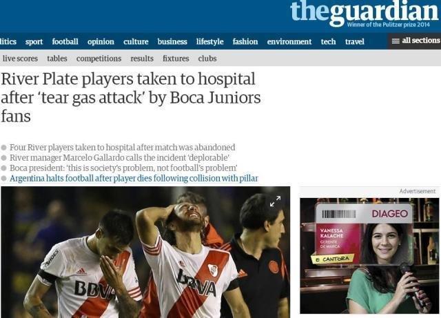 The Guardian, do Reino Unido: Jogadores do River so hospitalizados aps ataque de gs feito por torcedores do Boca
