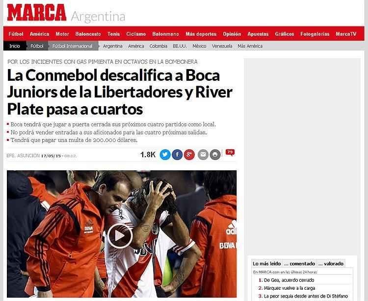 O espanhol 'Marca' seguiu uma linha menos analtica e s repercutiu classificao do River e eliminao do Boca