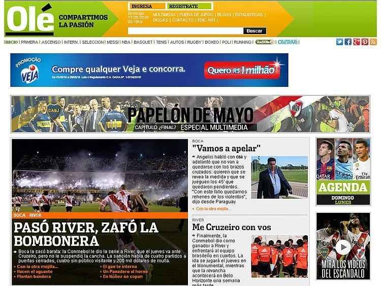 Jornal mais tradicional na Argentina, o 'Ol' adiantou que o Boca Junior recorrer de deciso da Conmebol