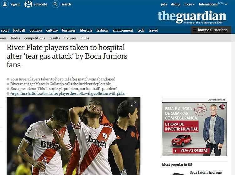 O britnico 'The Guardian' ignorou punio ao Boca, mas noticiou a internao do atleta do River Plate