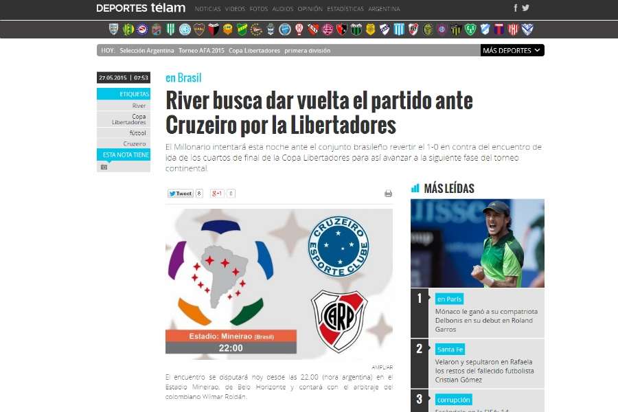 Tlam: River Plate tenta dar a volta contra o Cruzeiro