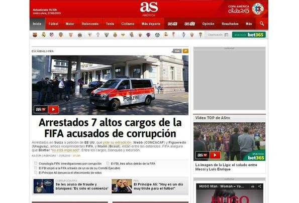 AS (Espanha): Presos sete dirigentes da Fifa acusados de corrupo
