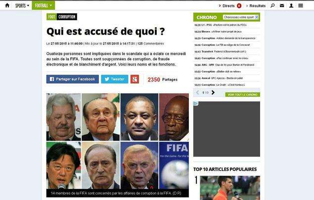 L'Equipe (Frana) - Quatorze pessoas foram envolvidas no escndalo que eclodiu na Fifa. Todos so suspeitos de suborno, fraude eletrnica e lavagem de dinheiro.
