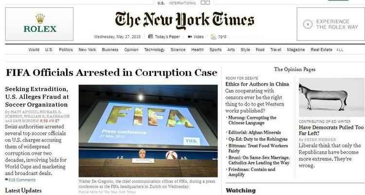 New York Times (EUA) - Membros da Fifa presos em caso de corrupo
