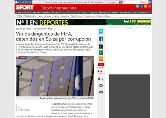 Sport (Espanha) - Vrios dirigentes da Fifa presos por corrupo
