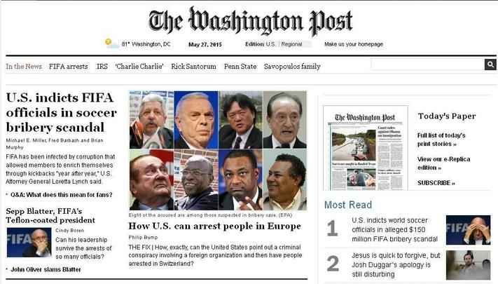 Washington Post (EUA) - Estados Unidos indiciam dirigentes da Fifa envolvidos em escndalo de suborno

