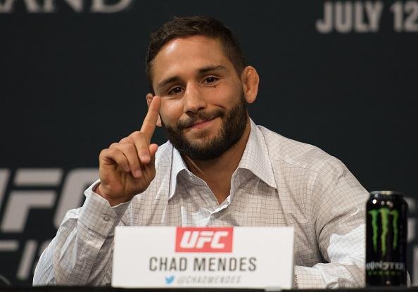 Imagens da coletiva pr-lutas do UFC 189, em Las Vegas - Chad Mendes fala com a mdia