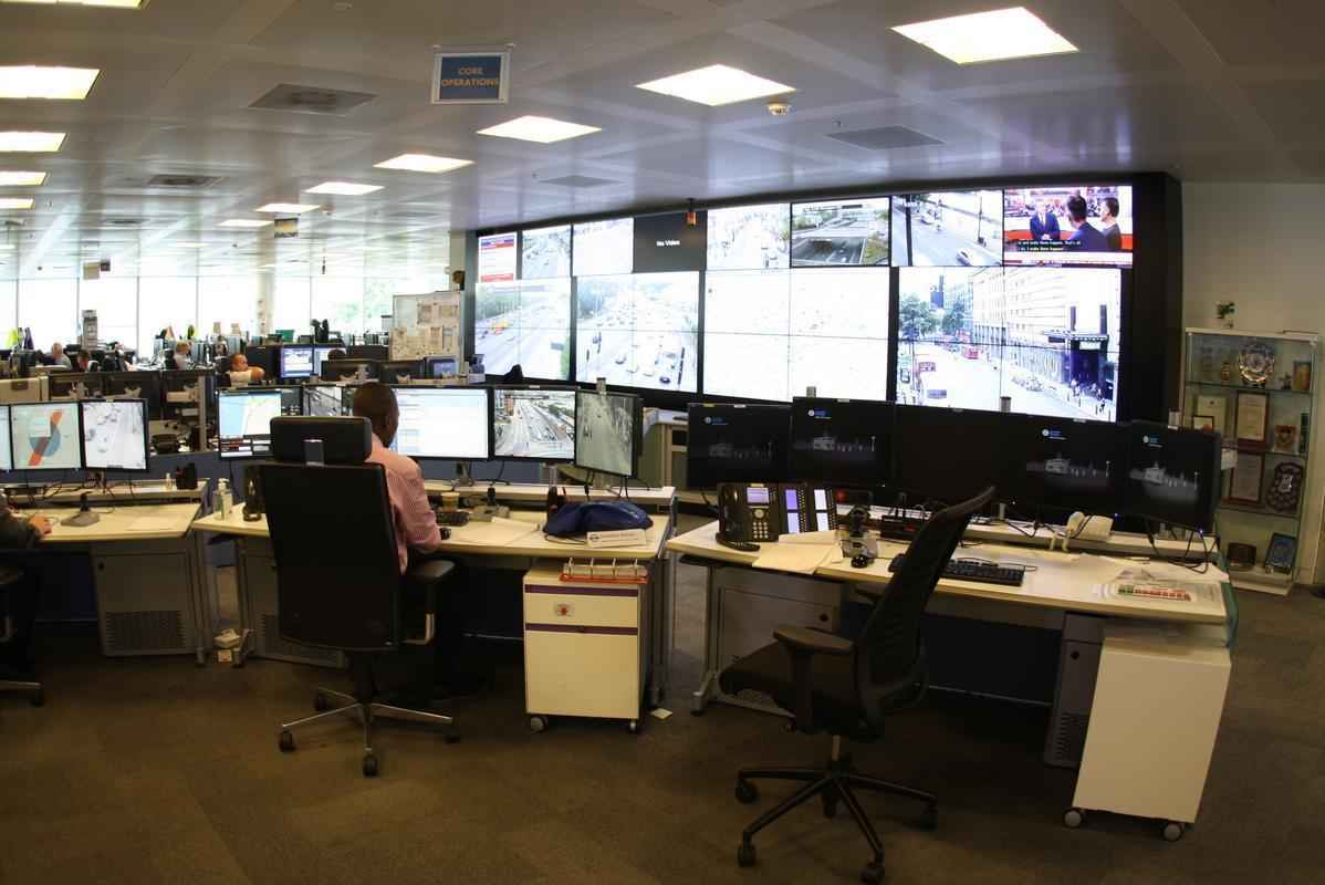 Sala de controle de trfego do Transport for London, que administra o transporte de Londres