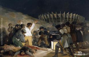 Obra 'O três de maio de 1808', de Goya, com um dramático Mineirão ao fundo