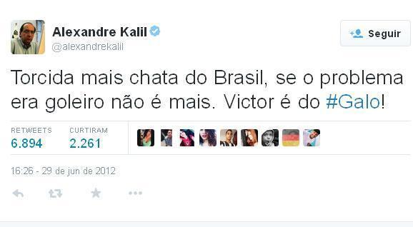 No dia 29 de junho, Alexandre Kalil anunciou a contratao do goleiro em seu Twitter