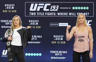 Coletiva e encaradas do UFC em Melbourne - Ronda, com o cinturo, e Holly Holm
