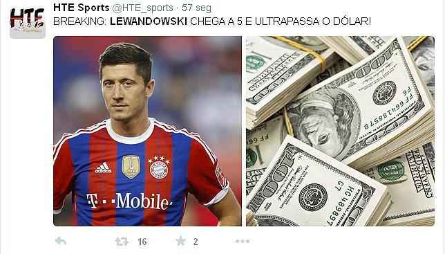 Nas redes, torcida brincou com dia histrico do atacante polons Lewandowski, que marcou cinco gols em 9 minutos durante partida do Bayern de Munique contra o Wolfsburg