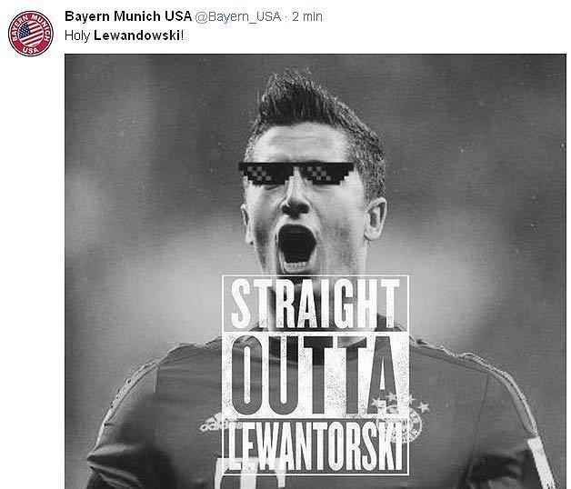 Nas redes, torcida brincou com dia histrico do atacante polons Lewandowski, que marcou cinco gols em 9 minutos durante partida do Bayern de Munique contra o Wolfsburg