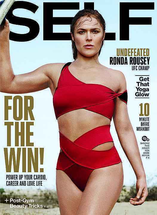 Campe do peso galo do UFC, Ronda Rousey, em fotos para a edio de outubro da revista Self 
