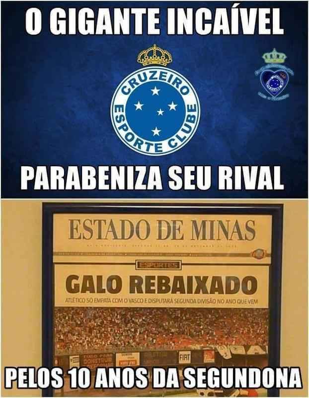 Cruzeirenses foram s redes sociais nesta sexta-feira comemorar os dez anos do rebaixamento do Atltico