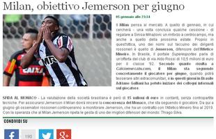 O Calcio Mercatto, da Itlia, comentou que o Milan tenta a contratao do zagueiro do Atltico
