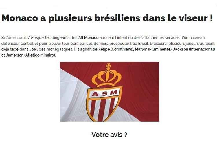 Na Frana, sites ligados ao Monaco citam o nome do zagueiro no Atltico e de outras opes no Brasil