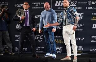 Coletiva do UFC 196 em Las Vegas - Rafael dos Anjos, Dana White e Conor McGregor