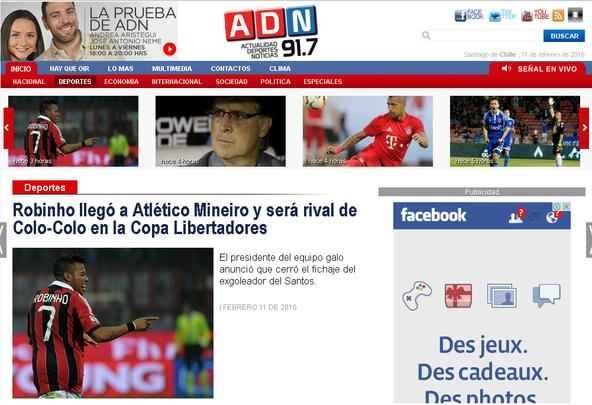 Rdio ADN, do Chile destaca Robinho como rival do Colo Colo na Libertadores