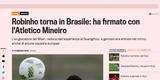 La Gazzetta dello Sport noticia retorno de Robinho ao Brasil