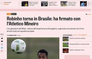 La Gazzetta dello Sport noticia retorno de Robinho ao Brasil