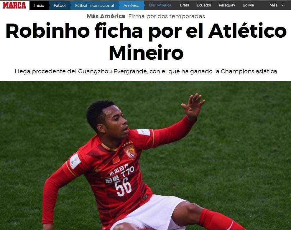Marca, da Espanha, relembra passagem de Robinho pelo futebol chins
