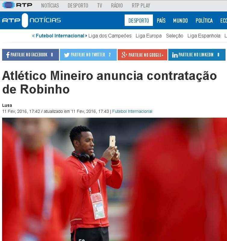 RTP, de Portugal, noticia contratao do atacante