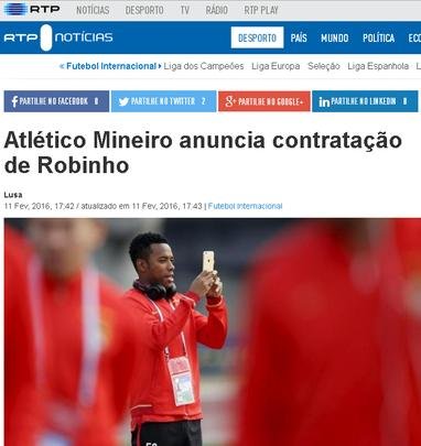 RTP, de Portugal, noticia contratao do atacante