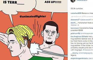 Nate Diaz no perdeu a oportunidade de rebater o popstar com uma imagem inspirada em meme de Batman e Robin: 'Bieber  um hater'