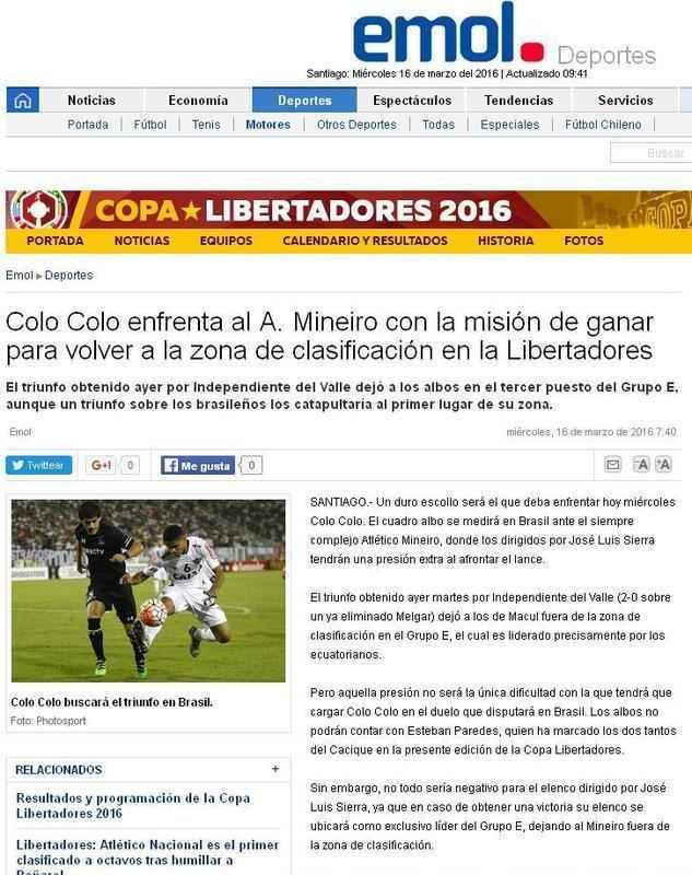 Colo Colo enfrenta o Atltico Mineiro com a misso de ganhar para voltar a zona de classificao na Libertadores