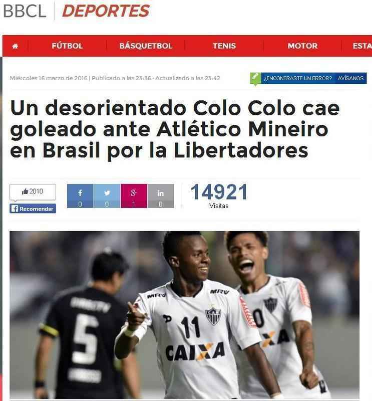 Um desorientado Colo Colo perde de goleada para o Atltico Mineiro no Brasil pela Libertadores