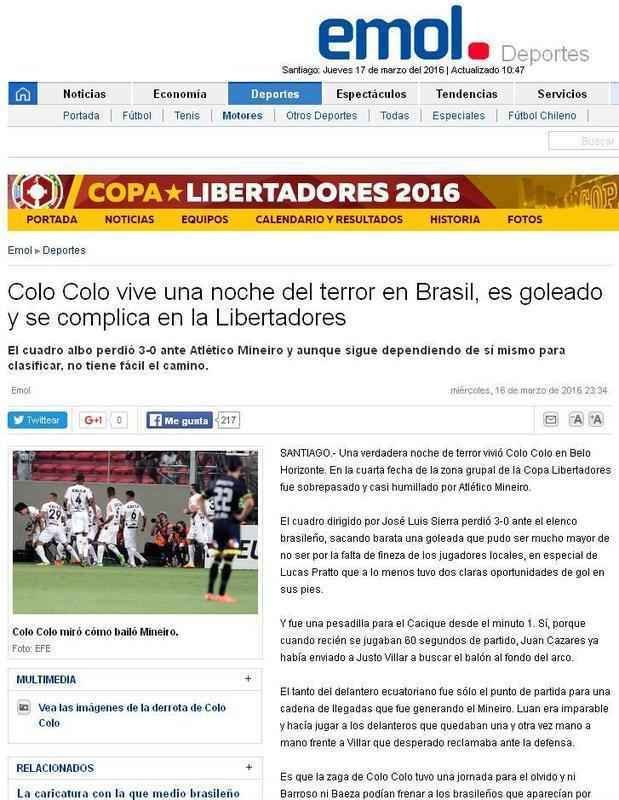 Colo Colo vive uma noite de terror no Brasil,  goleado e se complica na Libertadores