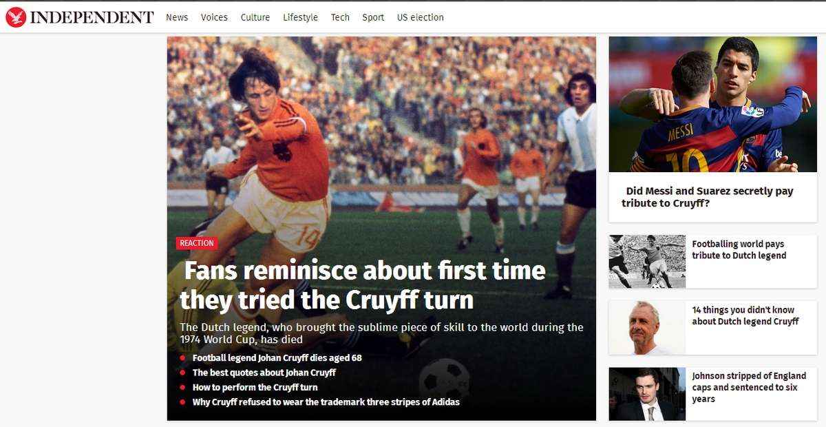 The Independent (Inglaterra): 'Fs falam sobre a primeira vez que tentaram fazer a jogada de Cruyff'