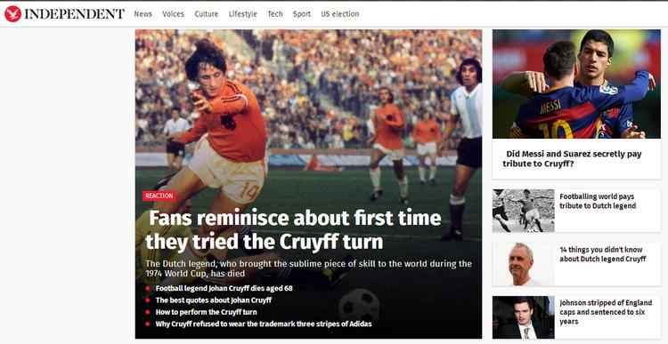 The Independent (Inglaterra): 'Fãs falam sobre a primeira vez que tentaram fazer a jogada de Cruyff'