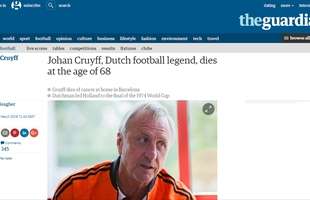 The Guardian (Inglaterra): 'Johan Cruyff, lenda do futebol holands, morre aos 68 anos'