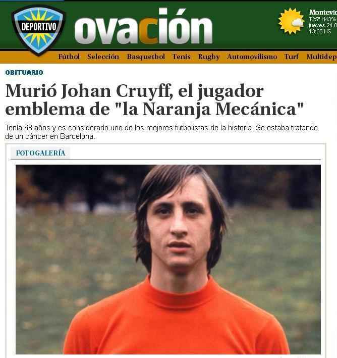 Ovacin (Uruguai): 'Morreu Johan Cruyff, o jogador smbolo da Laranja Mecnica'