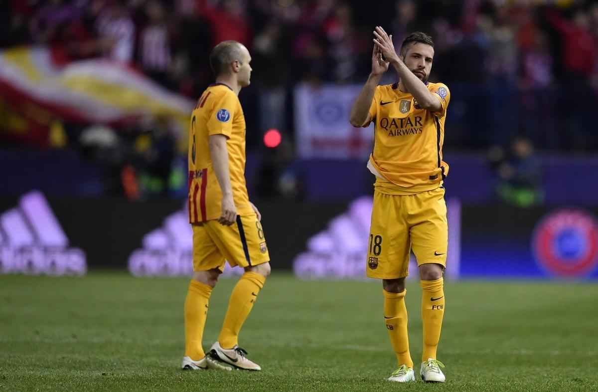 Jogo de volta das quartas de final da Liga dos Campees: Atltico de Madrid 2 x 0 Barcelona