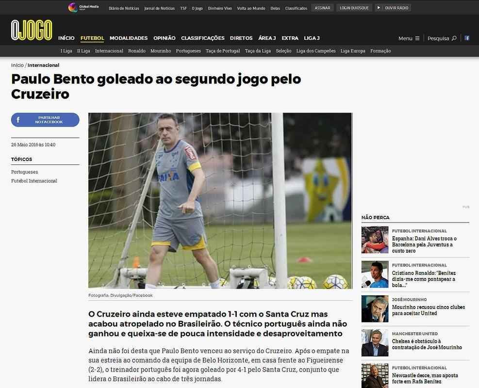 'O Jogo': Paulo Bento  goleado no segundo jogo pelo Cruzeiro