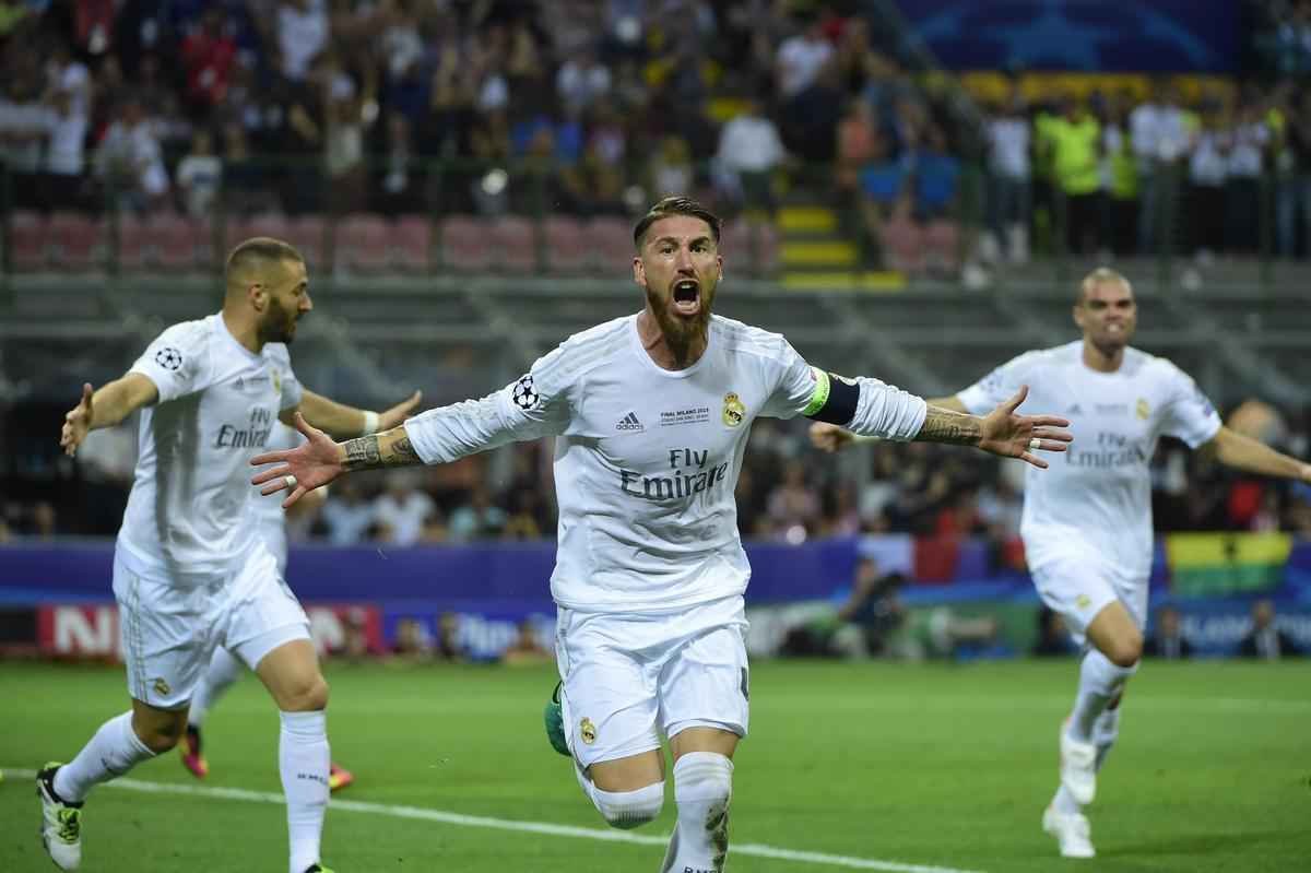 Sergio Ramos abriu o placar para o Real Madrid na final da Liga aos 14 do primeiro tempo