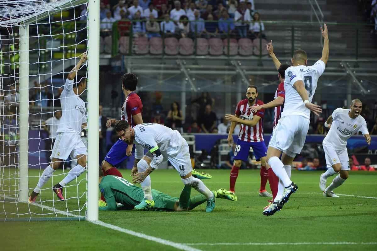 Sergio Ramos abriu o placar para o Real Madrid na final da Liga aos 14 do primeiro tempo
