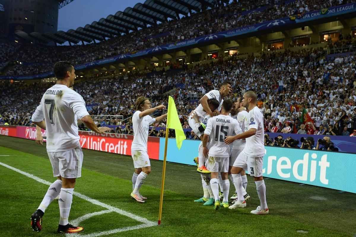Sergio Ramos abriu o placar para o Real Madrid na final da Liga aos 14 do primeiro tempo