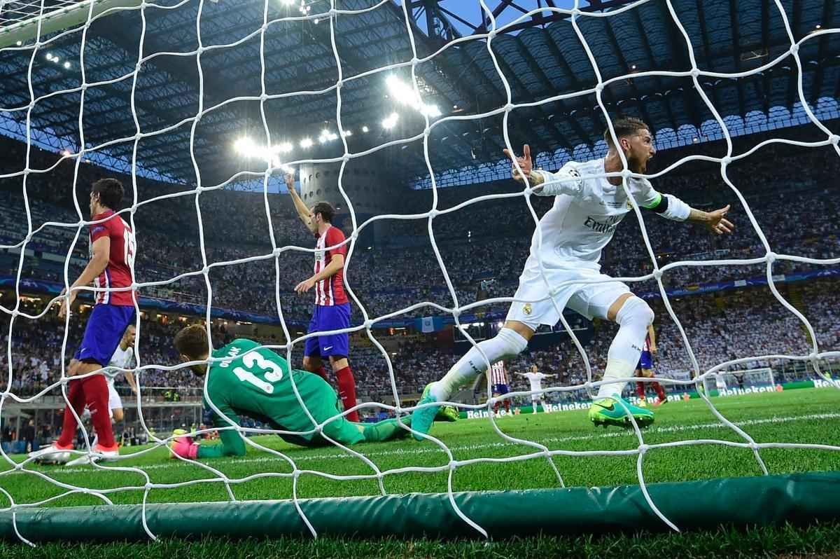 Sergio Ramos abriu o placar para o Real Madrid na final da Liga aos 14 do primeiro tempo