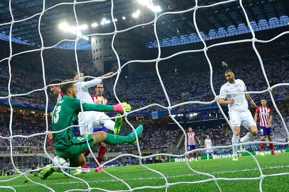 Sergio Ramos abriu o placar para o Real Madrid na final da Liga aos 14 do primeiro tempo