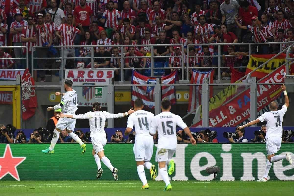 Sergio Ramos abriu o placar para o Real Madrid na final da Liga aos 14 do primeiro tempo