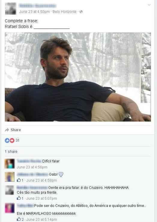 Torcedoras elogiam beleza de Rafael Sbis