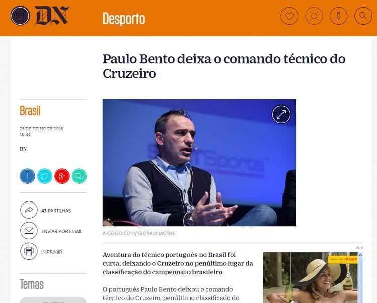 Demisso de Paulo Bento foi destaque na capa dos portais dos principais veculos de comunicao