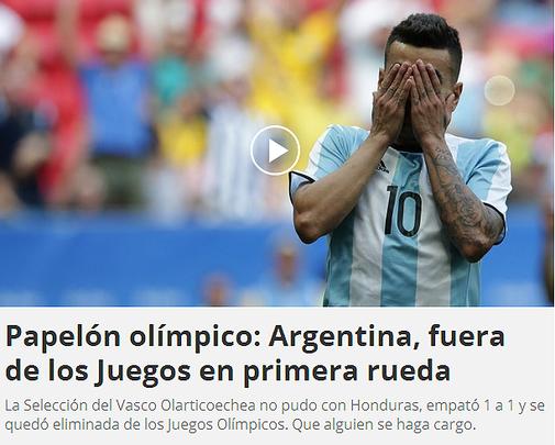 Dirio Uno faz coro ao Ol e afirma que Seleo Argentina fez 'papelo' nos Jogos do Rio 