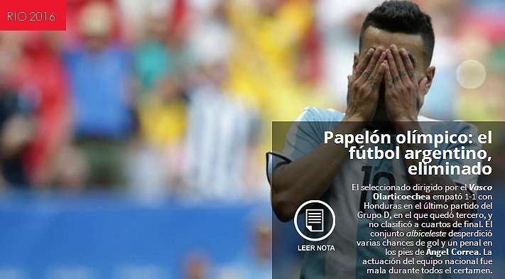 La Cronica faz coro ao Ol e afirma que Seleo Argentina fez 'papelo' nos Jogos do Rio 