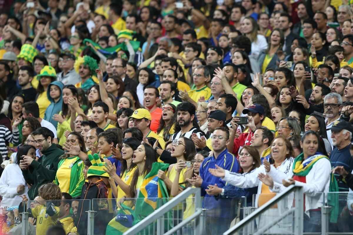 Torcedores no Mineiro durante jogo entre Brasil e Austrlia pelos Jogos Olmpicos